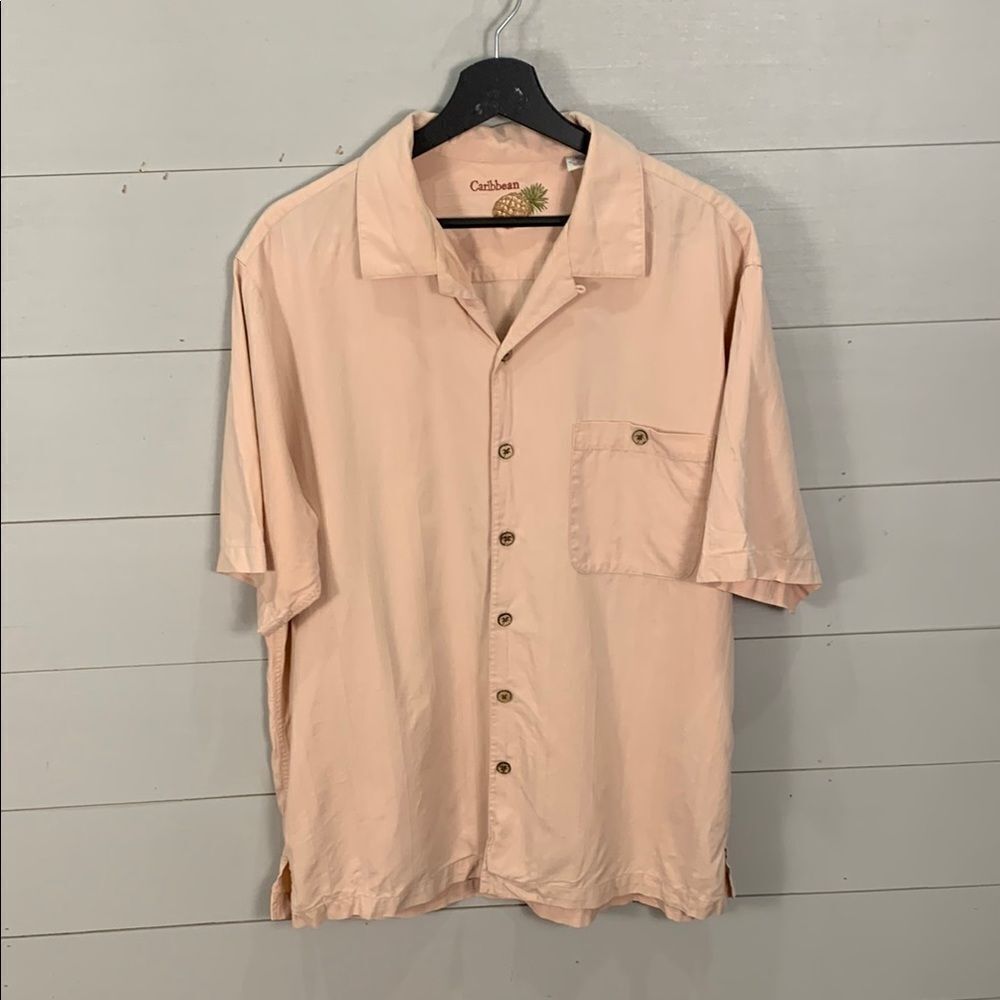 Caribbean silk blend Casual Button Down Shirt tropical Hawaiian vacation large